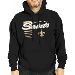 New Orleans Saints NFL Adult Unisex Retro Script Ultra Soft Fleece Hooded Sweatshirt - Black