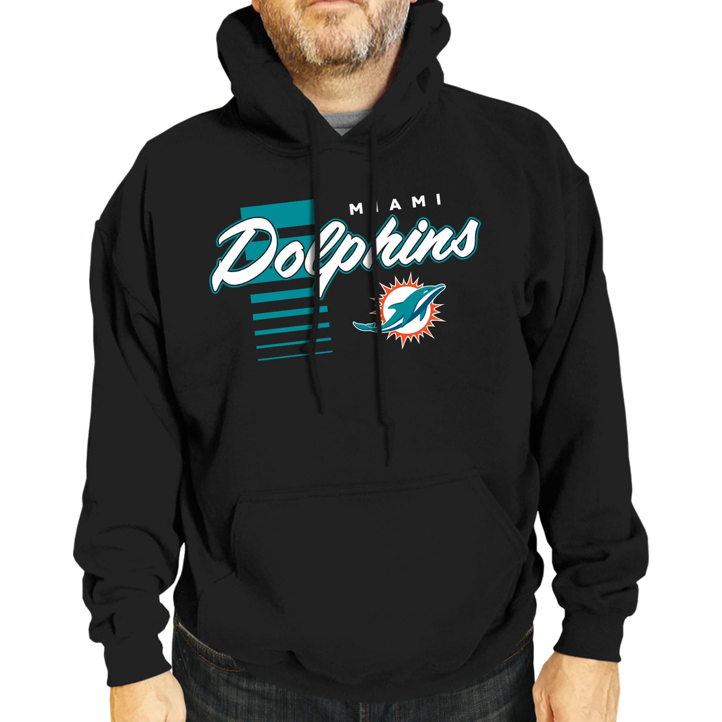 Miami Dolphins NFL Adult Unisex Retro Script Ultra Soft Fleece Hooded Sweatshirt - Black