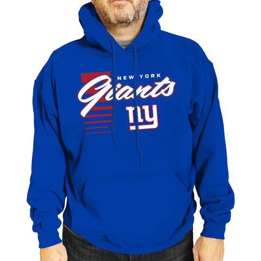 New York Giants NFL Adult Unisex Retro Script Ultra Soft Fleece Hooded Sweatshirt - Royal