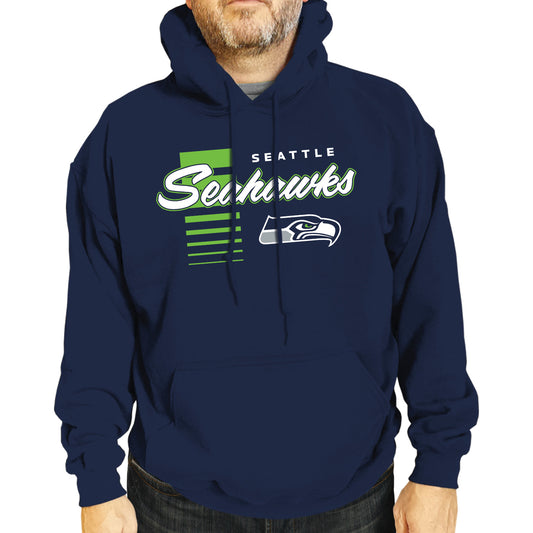 Seattle Seahawks NFL Adult Unisex Retro Script Ultra Soft Fleece Hooded Sweatshirt - Navy