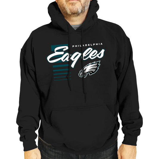 Philadelphia Eagles NFL Adult Unisex Retro Script Ultra Soft Fleece Hooded Sweatshirt - Black