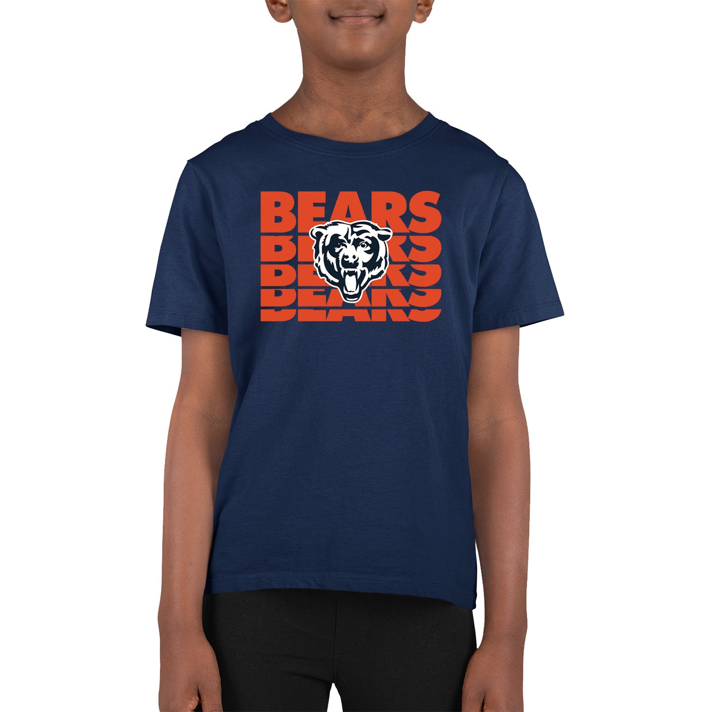 Chicago Bears NFL Youth Repeating Logo Football T-Shirt Unisex Tag Free Comfortable - Navy