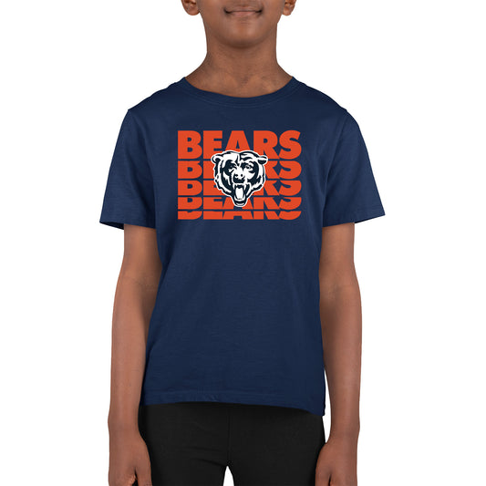 Chicago Bears NFL Youth Repeating Logo Football T-Shirt Unisex Tag Free Comfortable - Navy