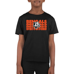 Cincinnati Bengals NFL Youth Repeating Logo Football T-Shirt Unisex Tag Free Comfortable - Black