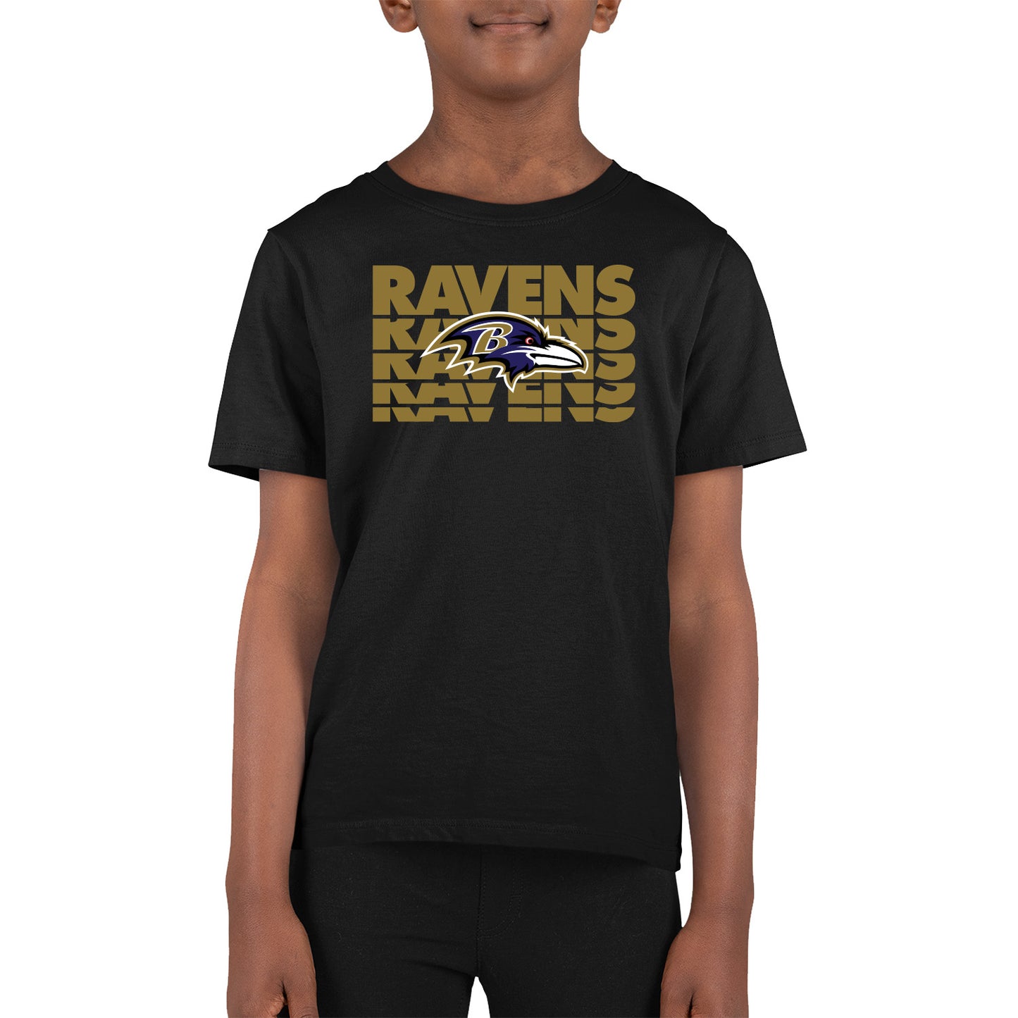 Baltimore Ravens NFL Youth Repeating Logo Football T-Shirt Unisex Tag Free Comfortable - Black