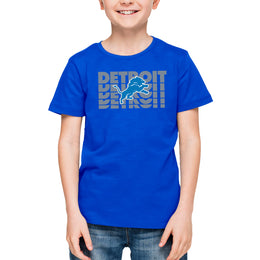 Detroit Lions NFL Youth Repeating Logo Football T-Shirt Unisex Tag Free Comfortable - Royal