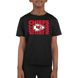 Kansas City Chiefs NFL Youth Repeating Logo Football T-Shirt Unisex Tag Free Comfortable - Black