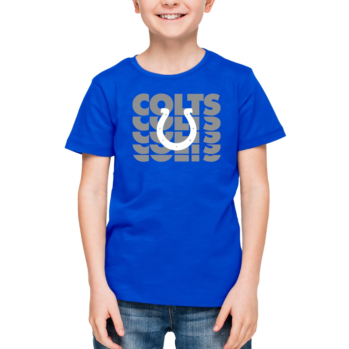 Indianapolis Colts NFL Youth Repeating Logo Football T-Shirt Unisex Tag Free Comfortable - Royal