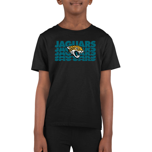 Jacksonville Jaguars NFL Youth Repeating Logo Football T-Shirt Unisex Tag Free Comfortable - Black