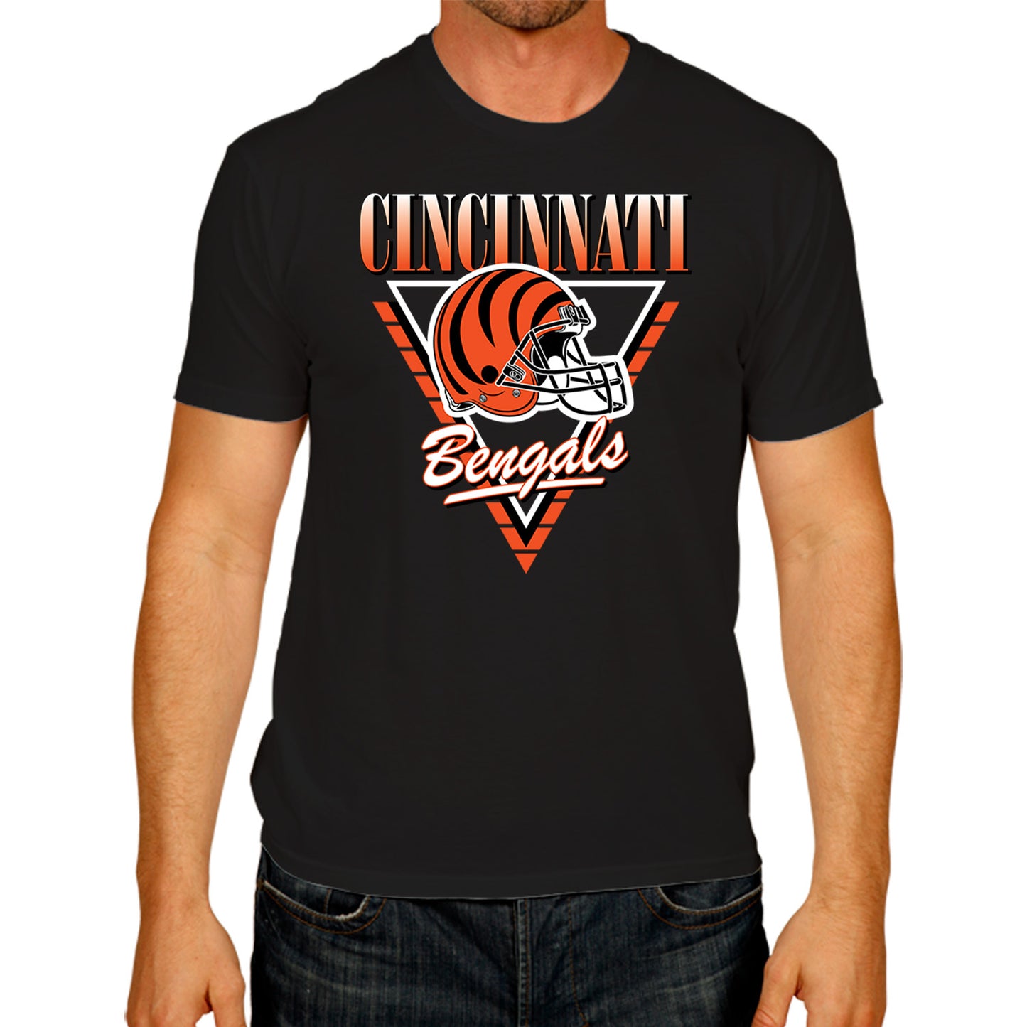 Cincinnati Bengals NFL Adult Retro Triangle Unisex T-Shirt - Black