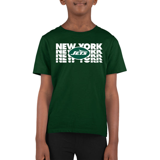 New York Jets NFL Youth Repeating Logo Football T-Shirt Unisex Tag Free Comfortable - Forest Green