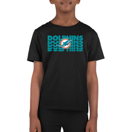 Miami Dolphins NFL Youth Repeating Logo Football T-Shirt Unisex Tag Free Comfortable - Black