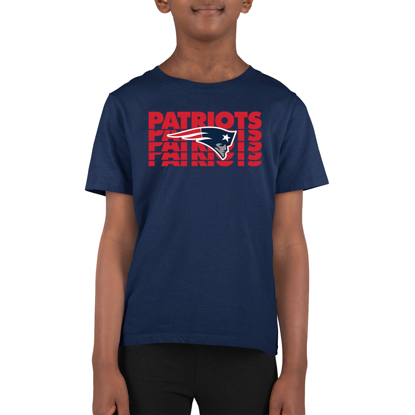 New England Patriots NFL Youth Repeating Logo Football T-Shirt Unisex Tag Free Comfortable - Navy