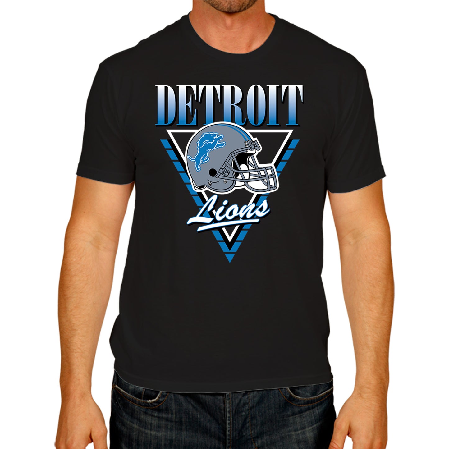 Detroit Lions NFL Adult Retro Triangle Unisex T-Shirt - Black