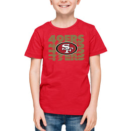 San Francisco 49ers NFL Youth Repeating Logo Football T-Shirt Unisex Tag Free Comfortable - Red