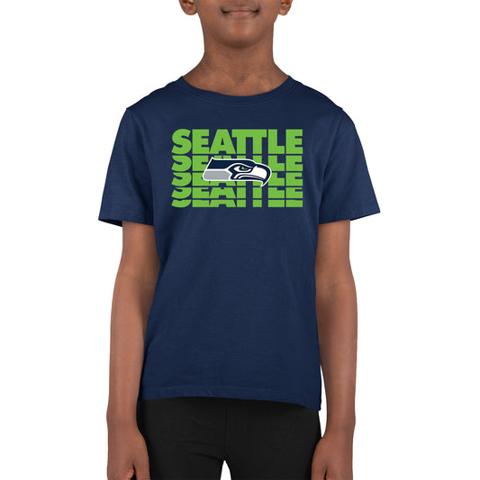 Seattle Seahawks NFL Youth Repeating Logo Football T-Shirt Unisex Tag Free Comfortable - Navy