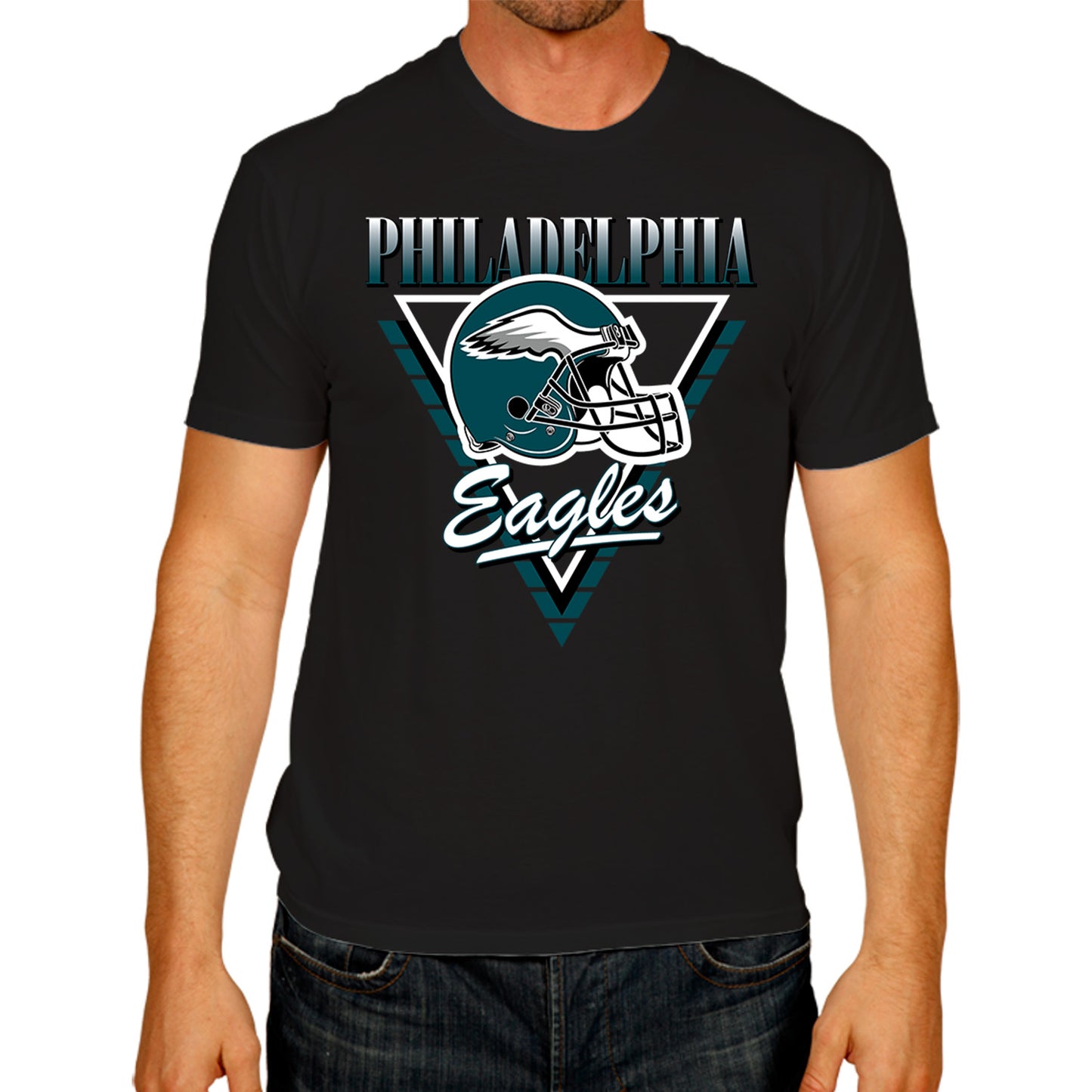 Philadelphia Eagles NFL Adult Retro Triangle Unisex T-Shirt - Black