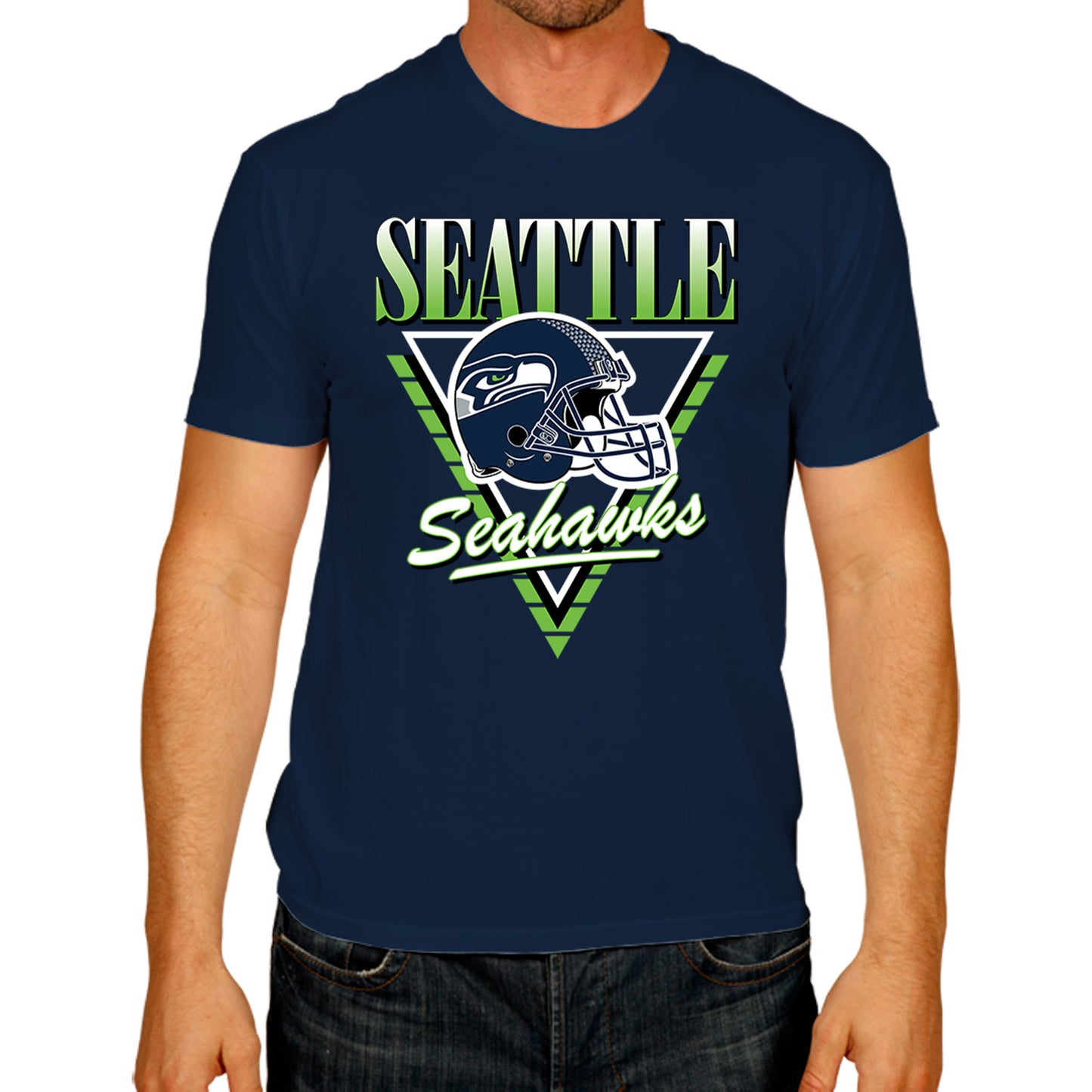 Seattle Seahawks NFL Adult Retro Triangle Unisex T-Shirt - Navy