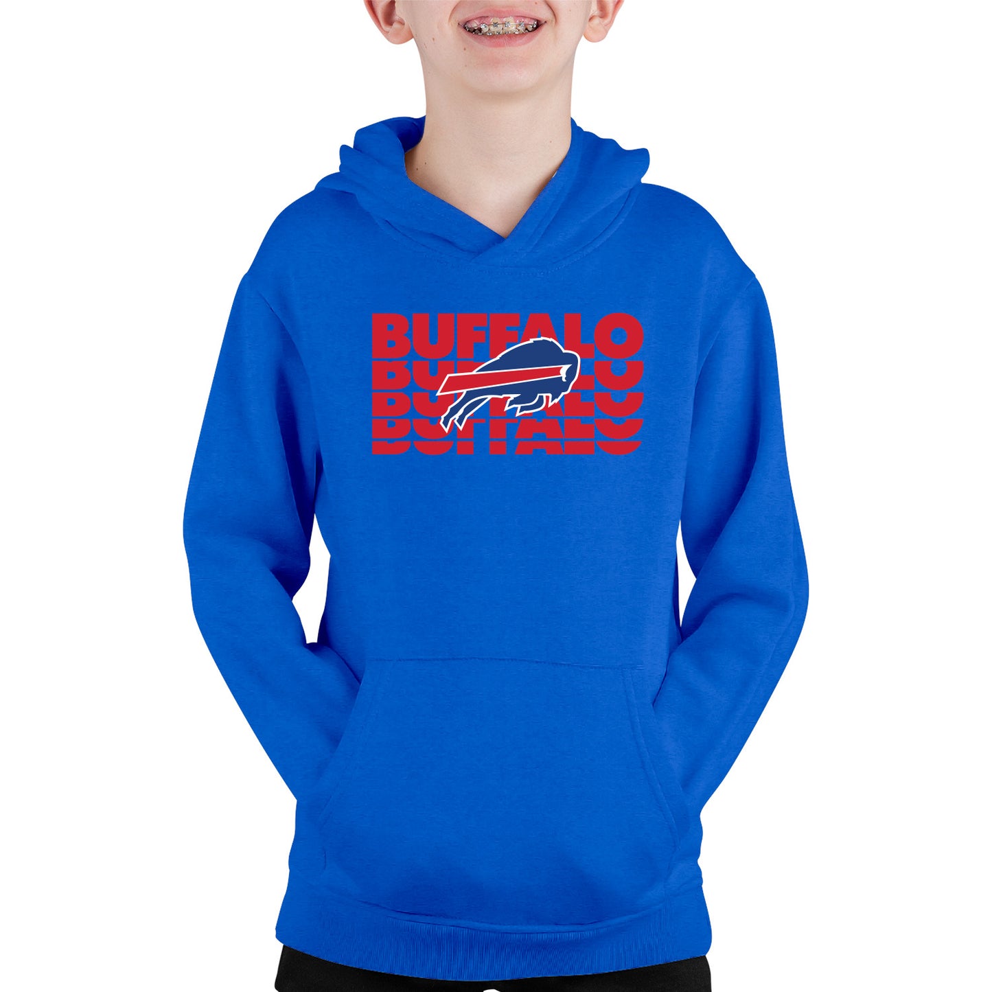 Buffalo Bills NFL Youth Repeating Logo Football Fleece Hooded Sweatshirt - Royal