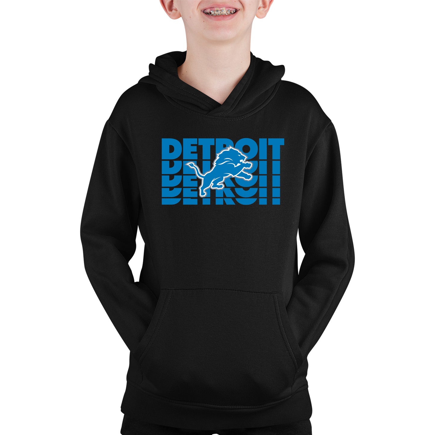 Detroit Lions NFL Youth Repeating Logo Football Fleece Hooded Sweatshirt - Black