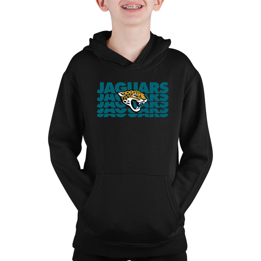 Jacksonville Jaguars NFL Youth Repeating Logo Football Fleece Hooded Sweatshirt - Black