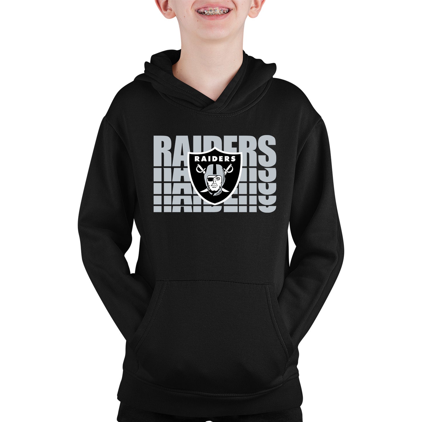 Las Vegas Raiders NFL Youth Repeating Logo Football Fleece Hooded Sweatshirt - Black