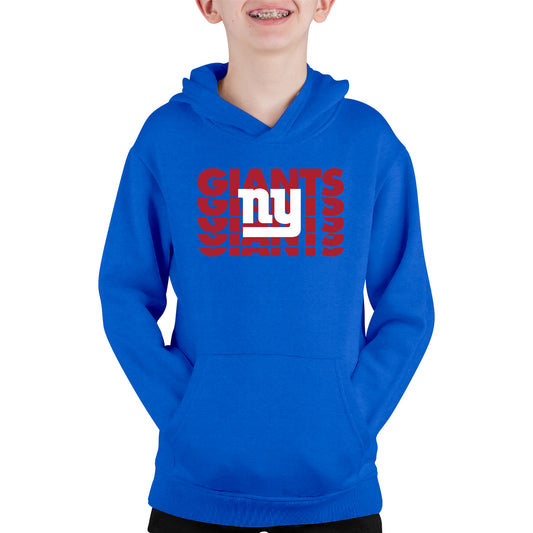 New York Giants NFL Youth Repeating Logo Football Fleece Hooded Sweatshirt - Royal