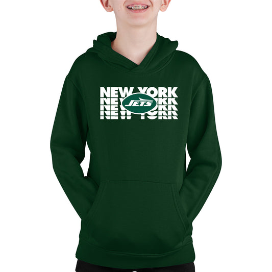 New York Jets NFL Youth Repeating Logo Football Fleece Hooded Sweatshirt - Forest Green