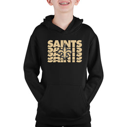 New Orleans Saints NFL Youth Repeating Logo Football Fleece Hooded Sweatshirt - Black