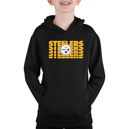 Pittsburgh Steelers NFL Youth Repeating Logo Football Fleece Hooded Sweatshirt - Black