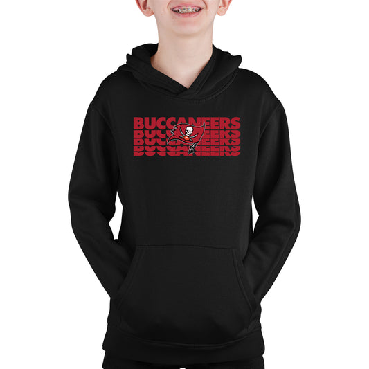 Tampa Bay Buccaneers NFL Youth Repeating Logo Football Fleece Hooded Sweatshirt - Black