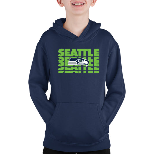 Seattle Seahawks NFL Youth Repeating Logo Football Fleece Hooded Sweatshirt - Navy