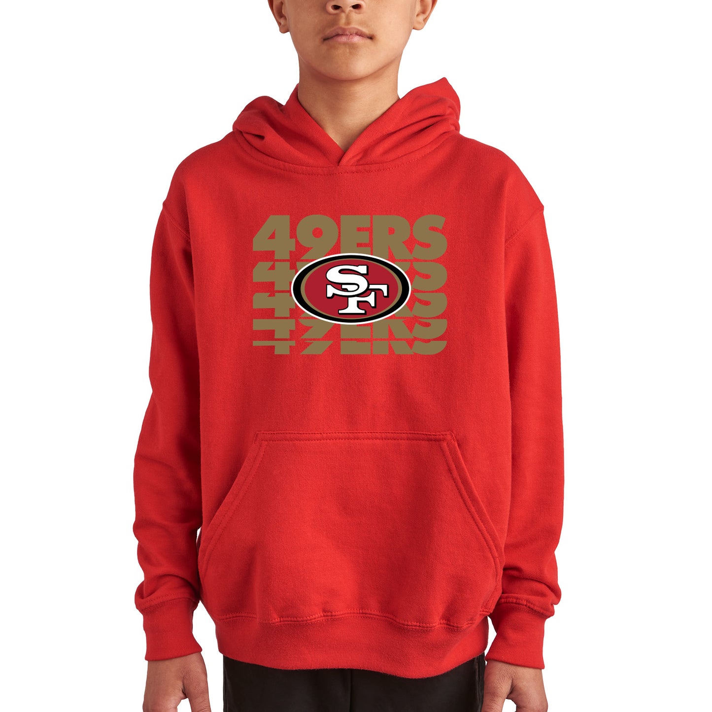 San Francisco 49ers NFL Youth Repeating Logo Football Fleece Hooded Sweatshirt - Red