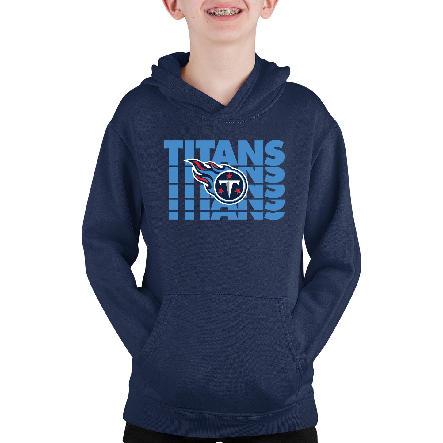 Tennessee Titans NFL Youth Repeating Logo Football Fleece Hooded Sweatshirt - Navy