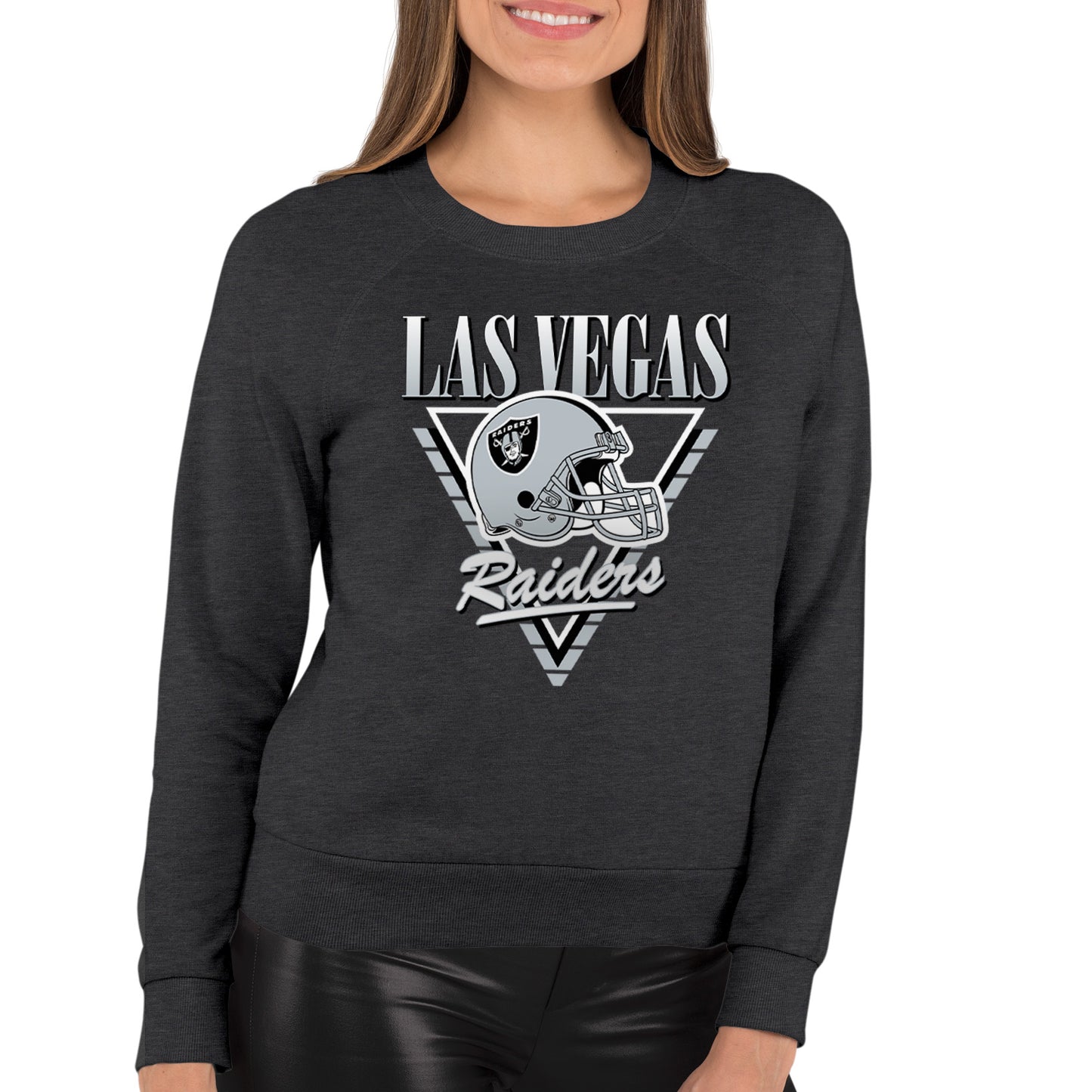 Las Vegas Raiders NFL Womens Retro Triangle Slouchy Crewneck - Heather Charcoal