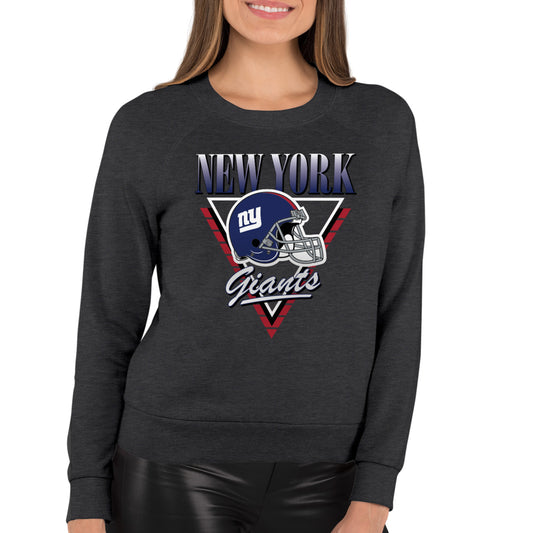 New York Giants NFL Womens Retro Triangle Slouchy Crewneck - Heather Charcoal