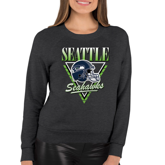 Seattle Seahawks NFL Womens Retro Triangle Slouchy Crewneck - Heather Charcoal