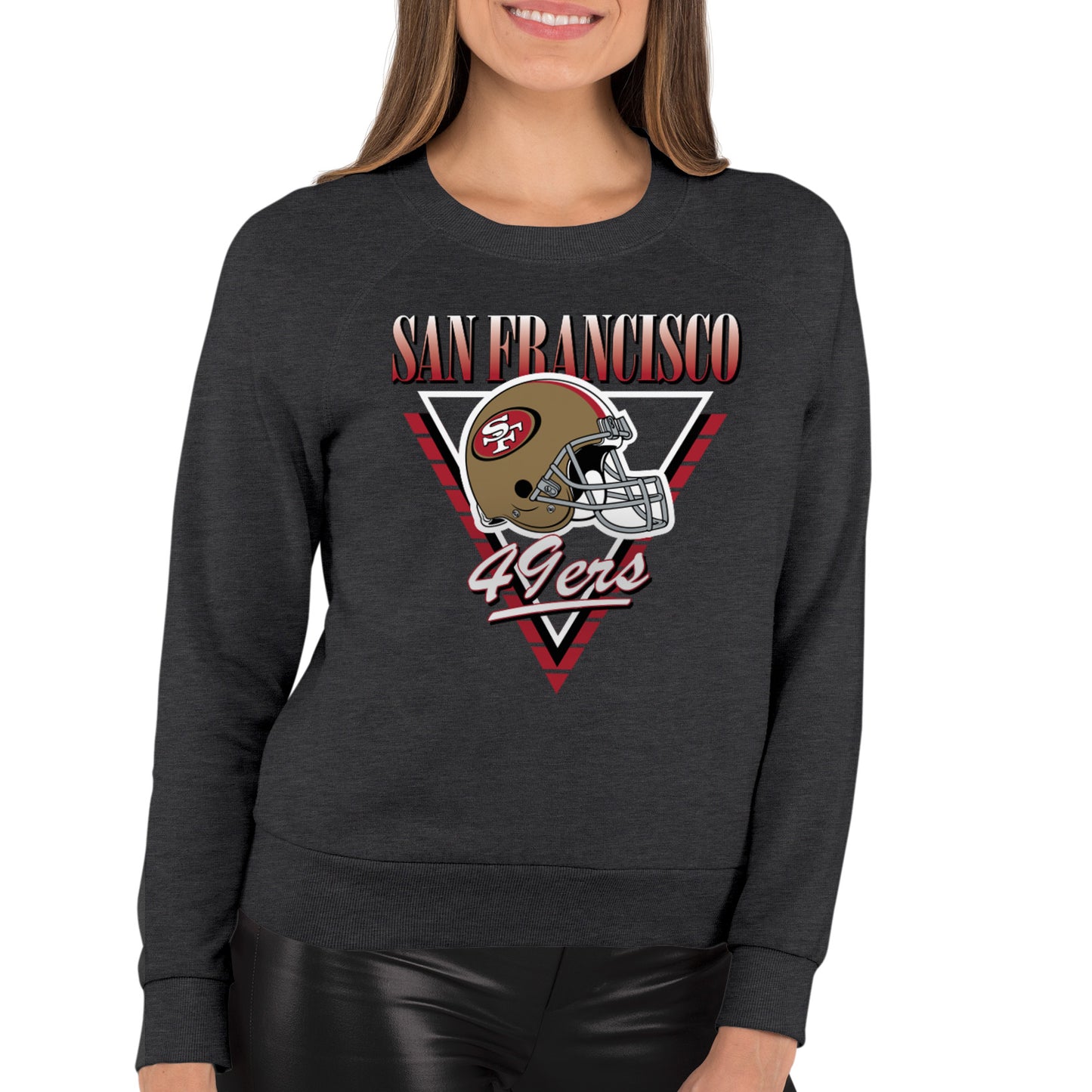 San Francisco 49ers NFL Womens Retro Triangle Slouchy Crewneck - Heather Charcoal