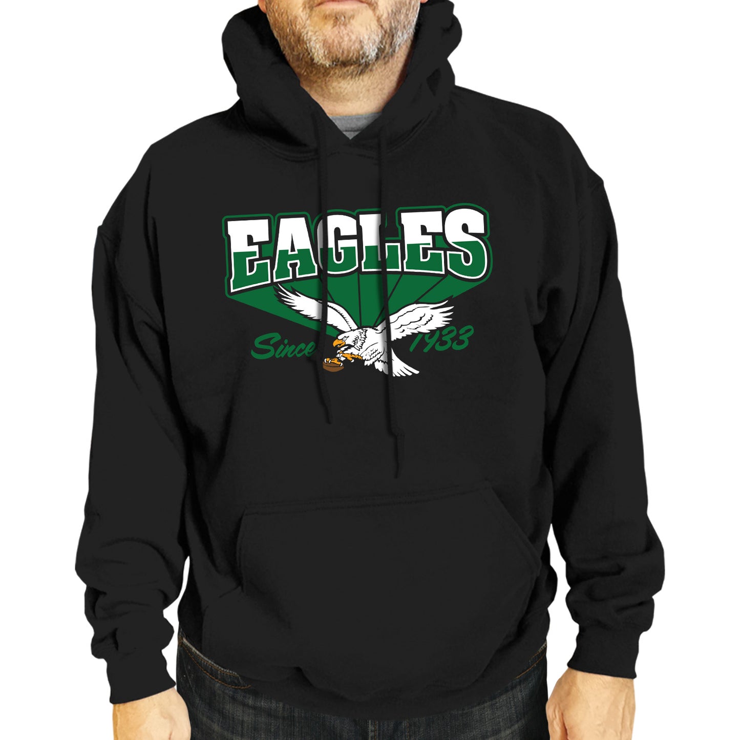 Philadelphia Eagles NFL Adult Unisex Vintage Block Ultra Soft Fleece Hooded Sweatshirt - Black