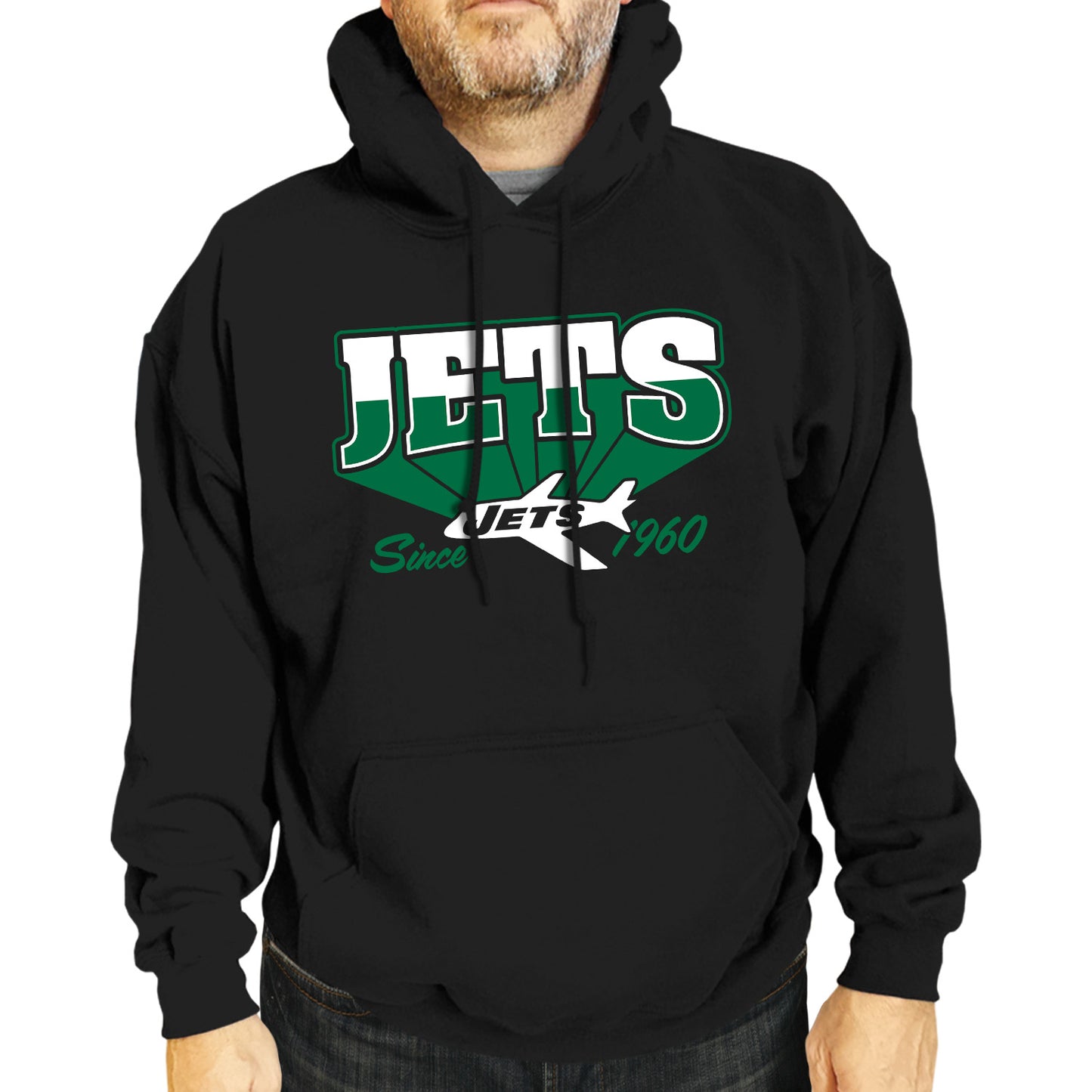 New York Jets NFL Adult Unisex Vintage Block Ultra Soft Fleece Hooded Sweatshirt - Black