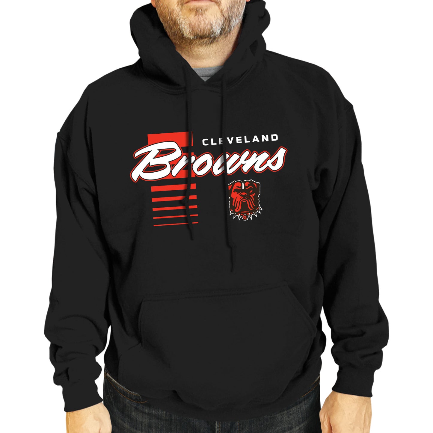 Cleveland Browns NFL Adult Unisex Retro Script Ultra Soft Fleece Hooded Sweatshirt - Black