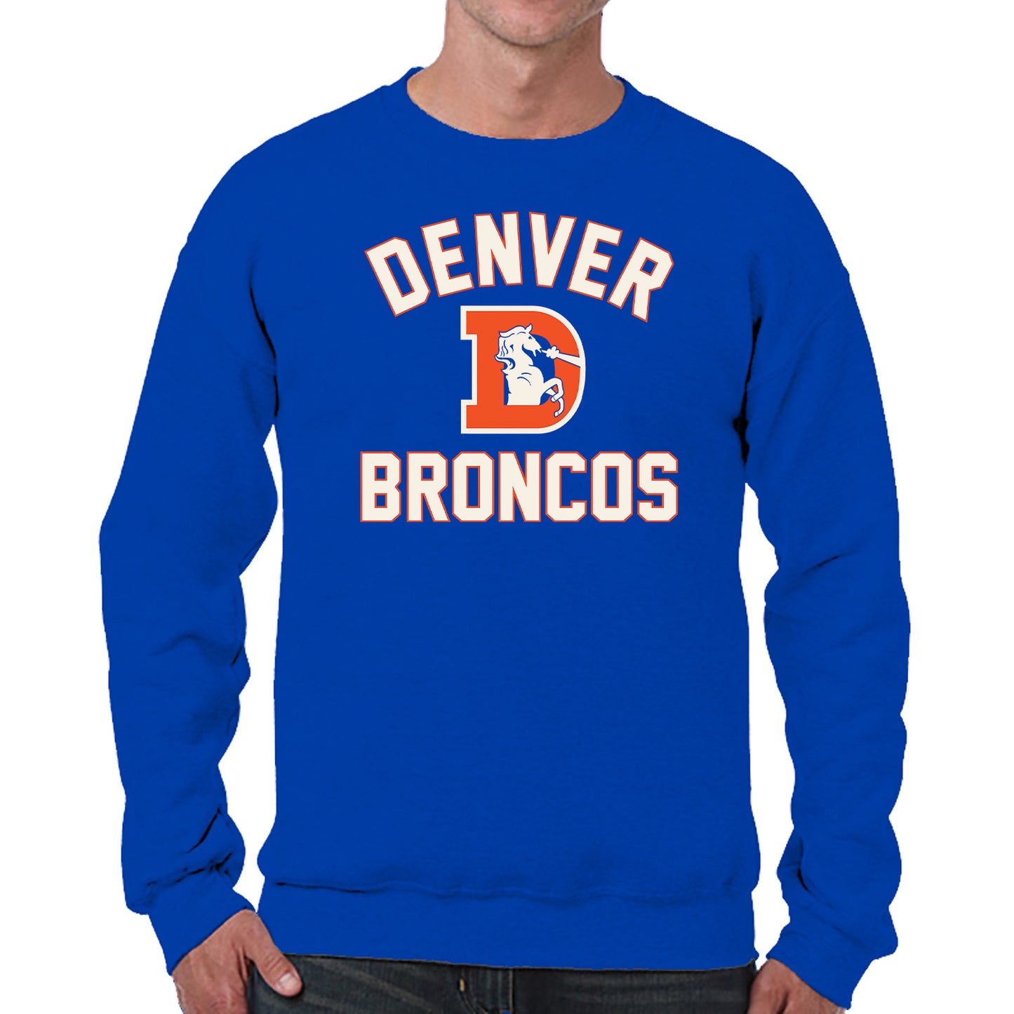 Denver Broncos NFL Adult Unisex Retro Gameday Ultra Soft Fleece Crewneck Sweatshirt - Royal