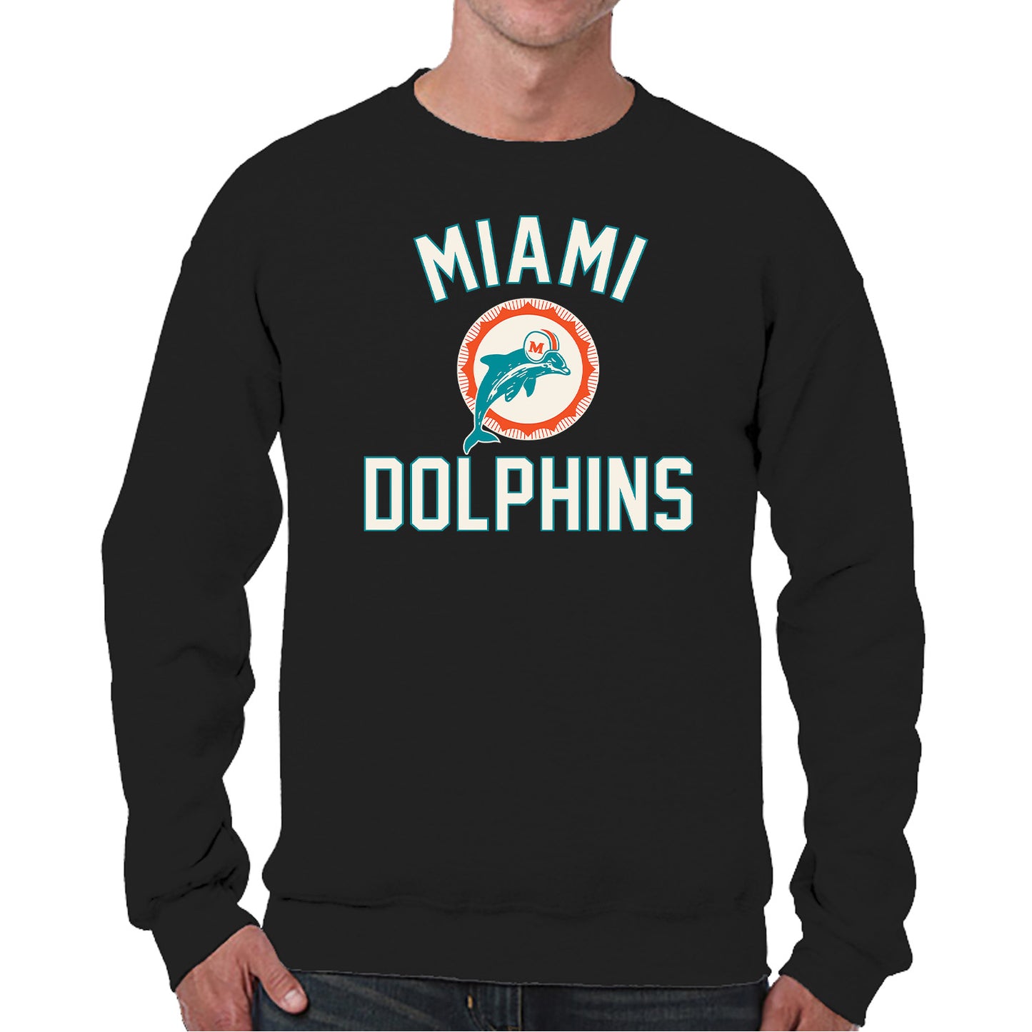 Miami Dolphins NFL Adult Unisex Retro Gameday Ultra Soft Fleece Crewneck Sweatshirt - Black