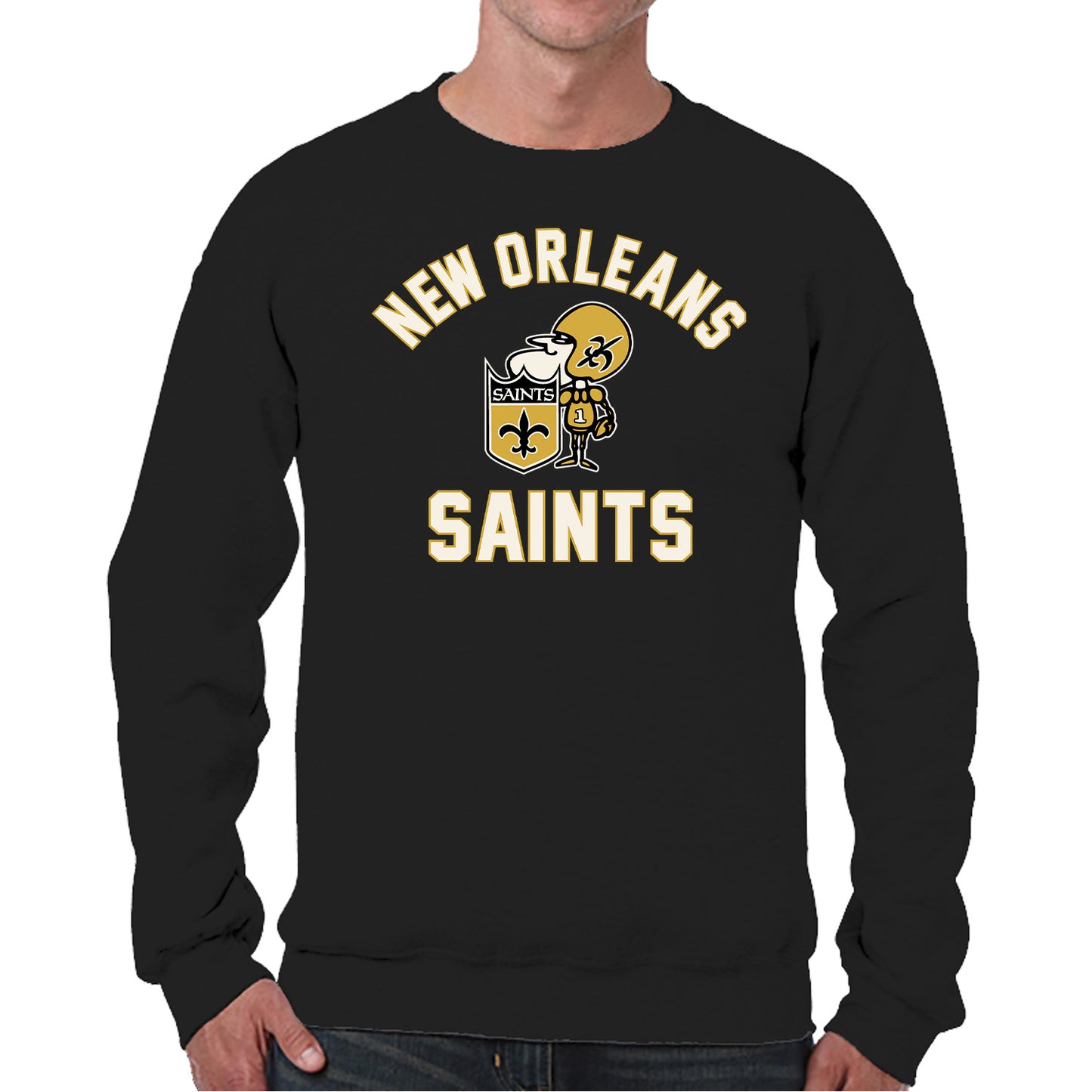 New Orleans Saints NFL Adult Unisex Retro Gameday Ultra Soft Fleece Crewneck Sweatshirt - Black