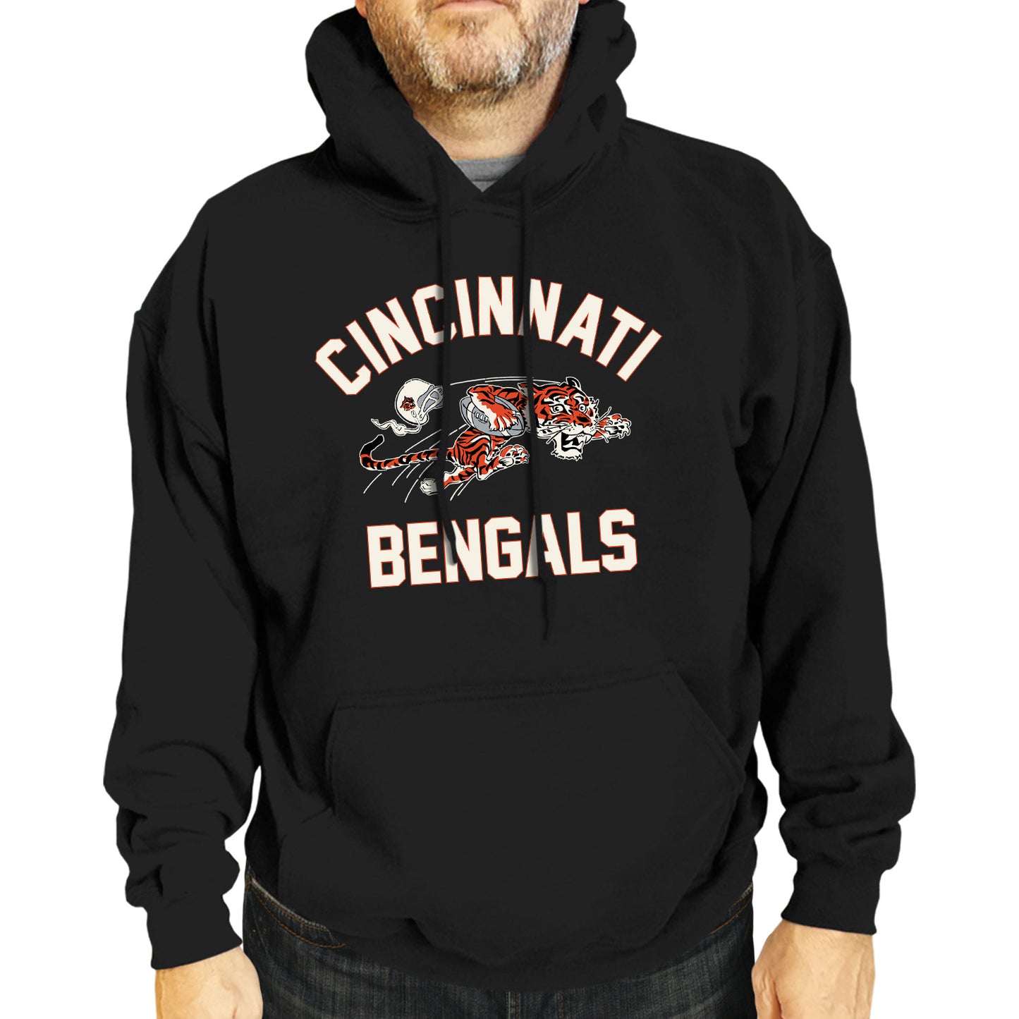 Cincinnati Bengals NFL Adult Unisex Retro Gameday Ultra Soft Fleece Hooded Sweatshirt - Black