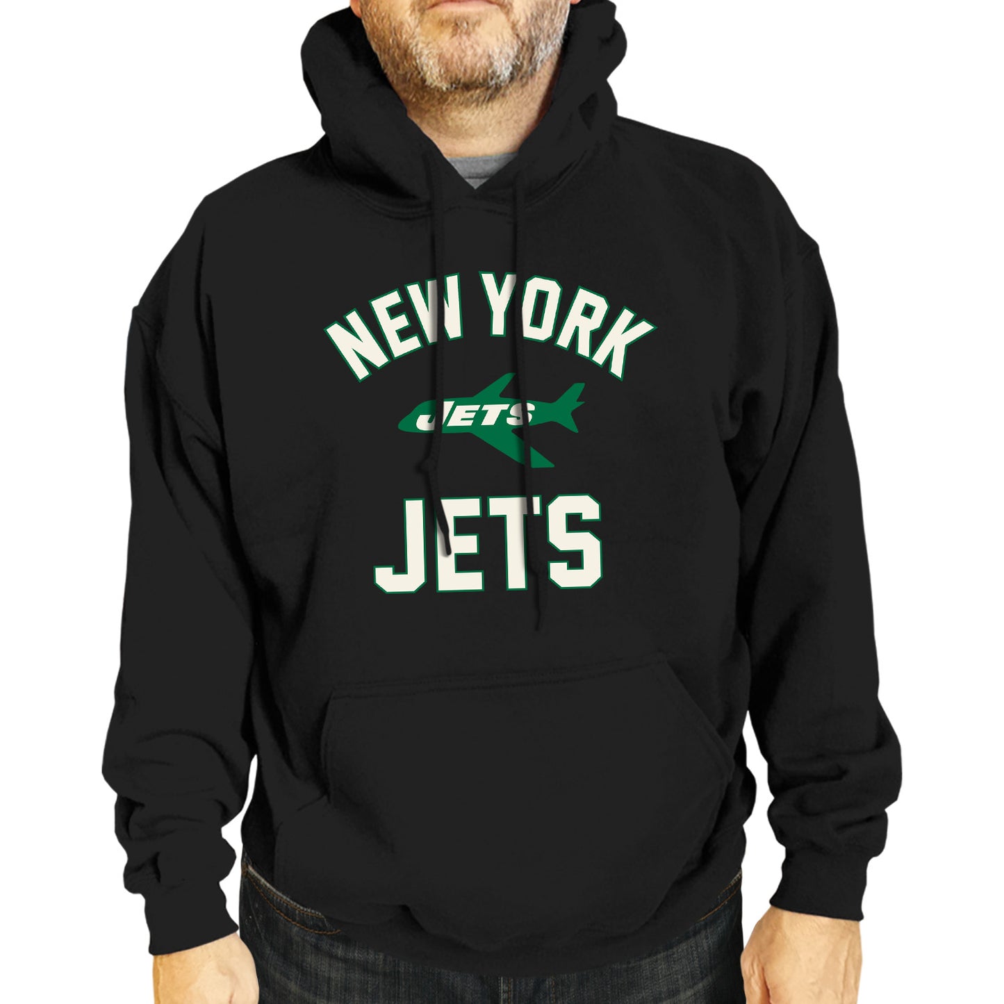 New York Jets NFL Adult Unisex Retro Gameday Ultra Soft Fleece Hooded Sweatshirt - Black