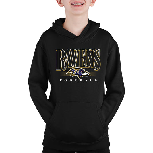 Baltimore Ravens NFL Youth Overtime Blueprint Football Fleece Hooded Sweatshirt - Black