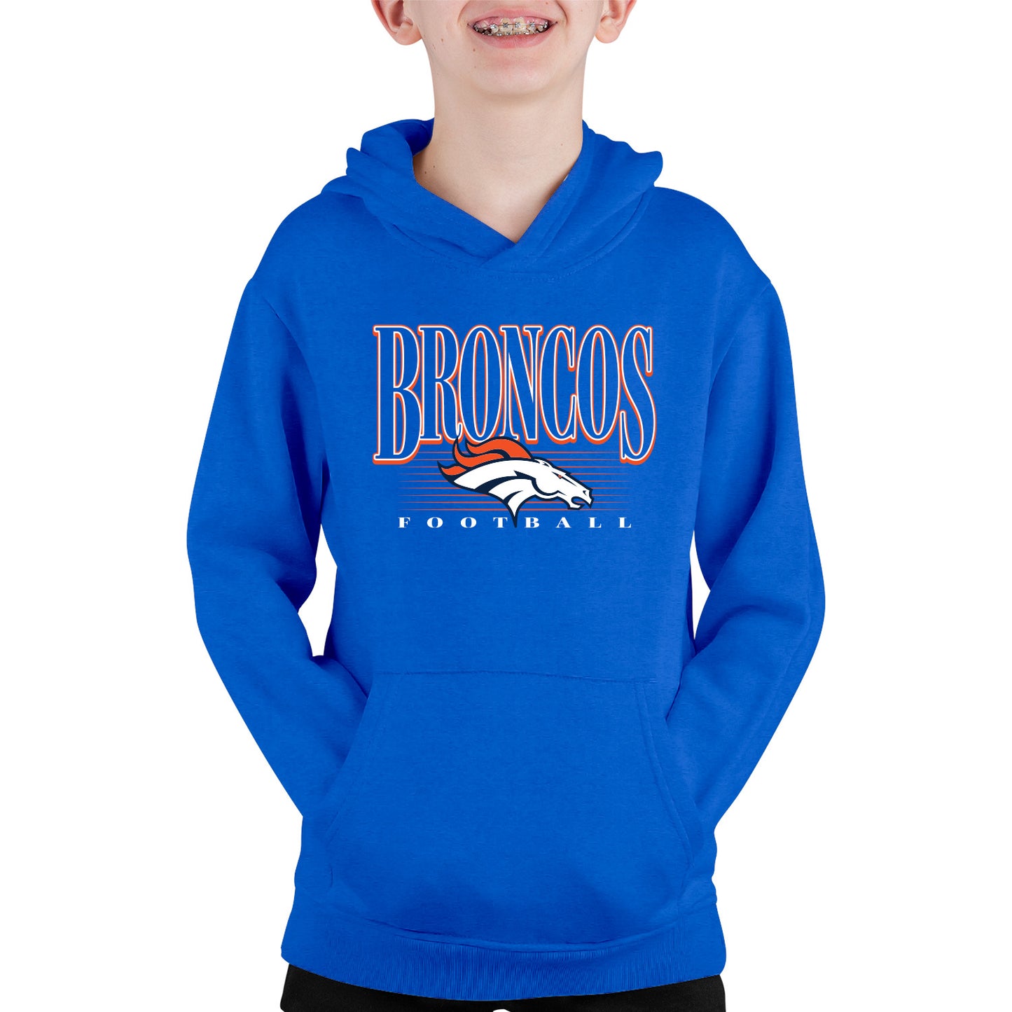 Denver Broncos NFL Youth Overtime Blueprint Football Fleece Hooded Sweatshirt - Royal