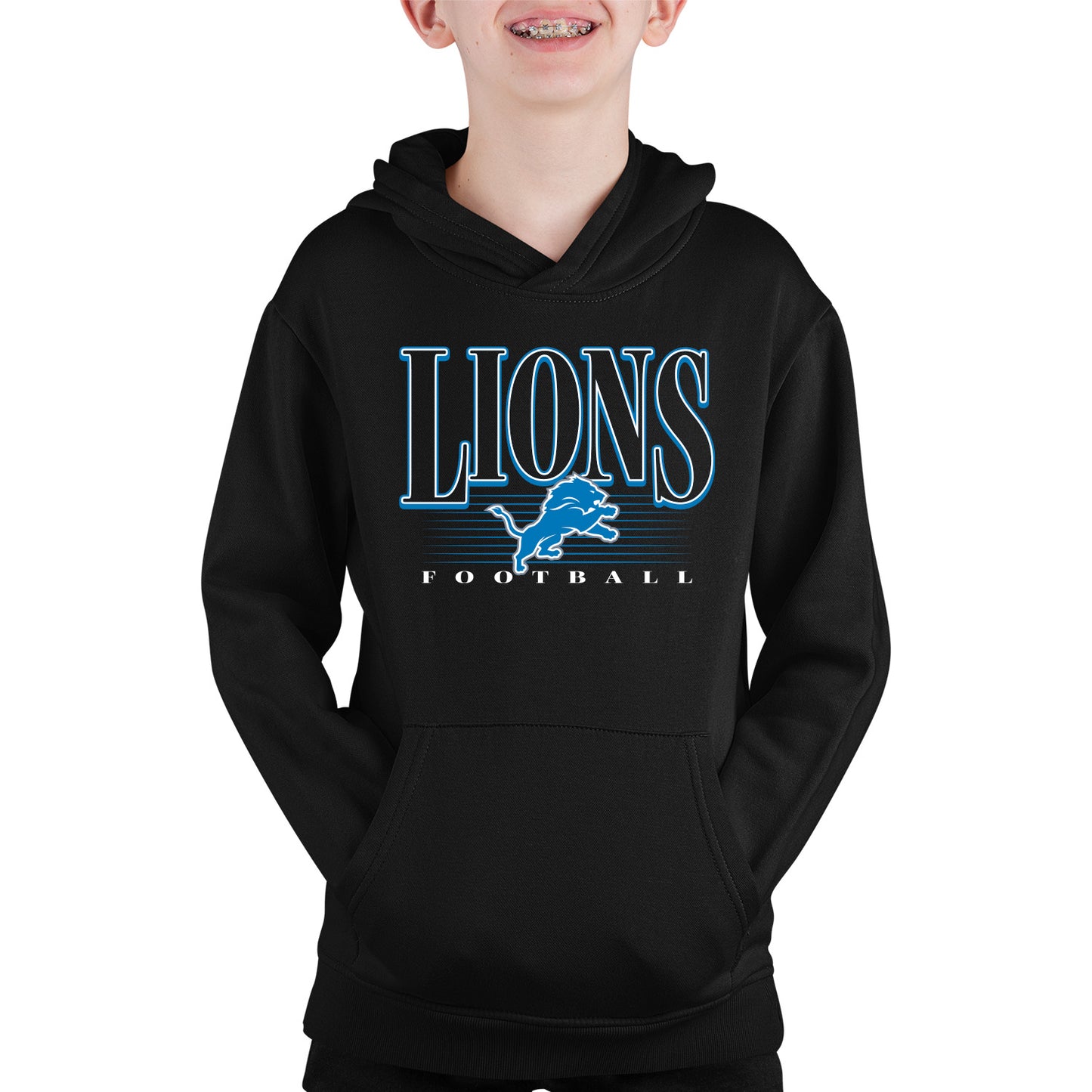 Detroit Lions NFL Youth Overtime Blueprint Football Fleece Hooded Sweatshirt - Black