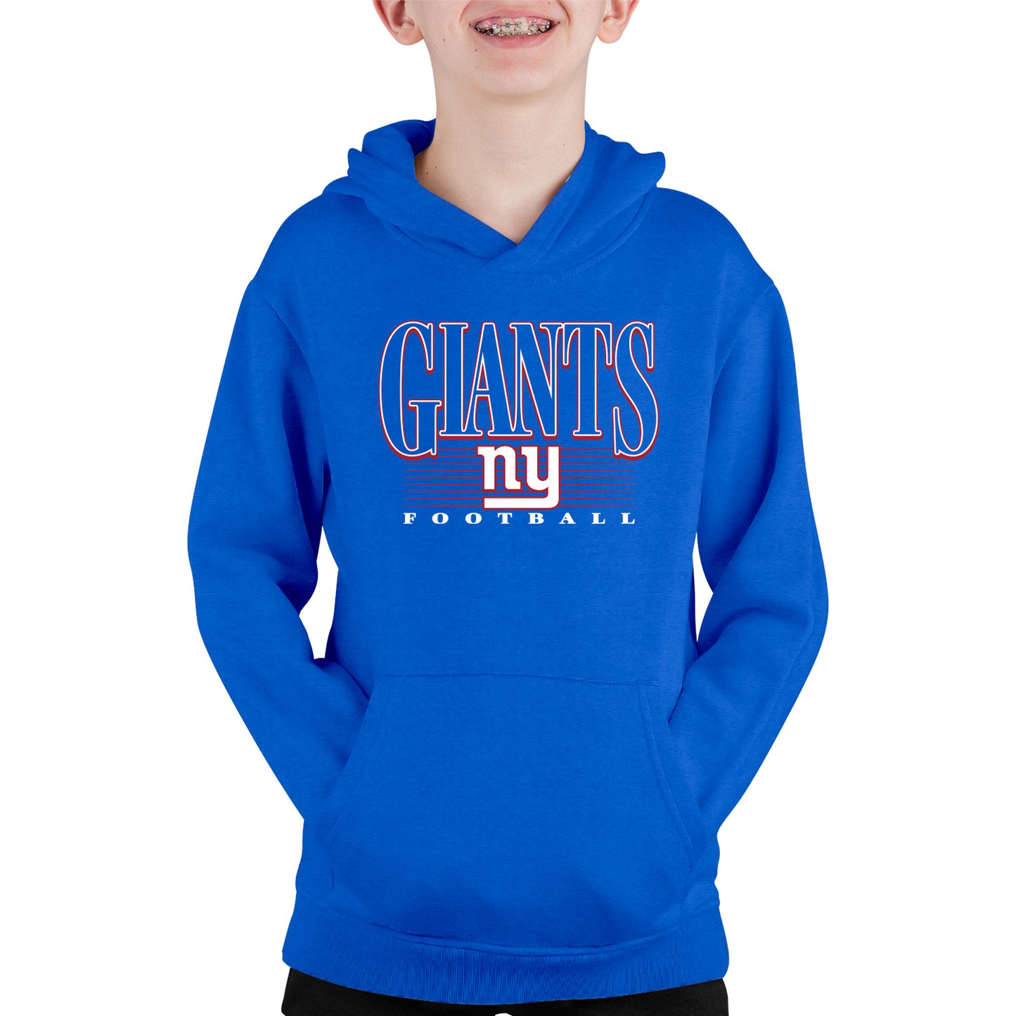 New York Giants NFL Youth Overtime Blueprint Football Fleece Hooded Sweatshirt - Royal